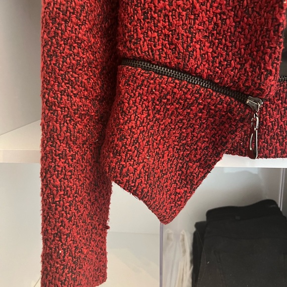 Red Tweed Blazer with Zipper Detail - Picture 2 of 4